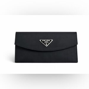 Prada Black Tessuto Nylon Long Wallet Silver Triangle Logo Made in Italy